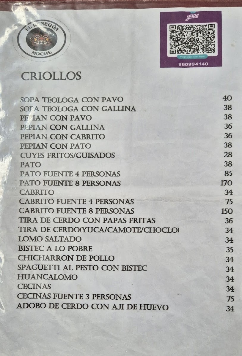 Menu El Renegon - Moche-2