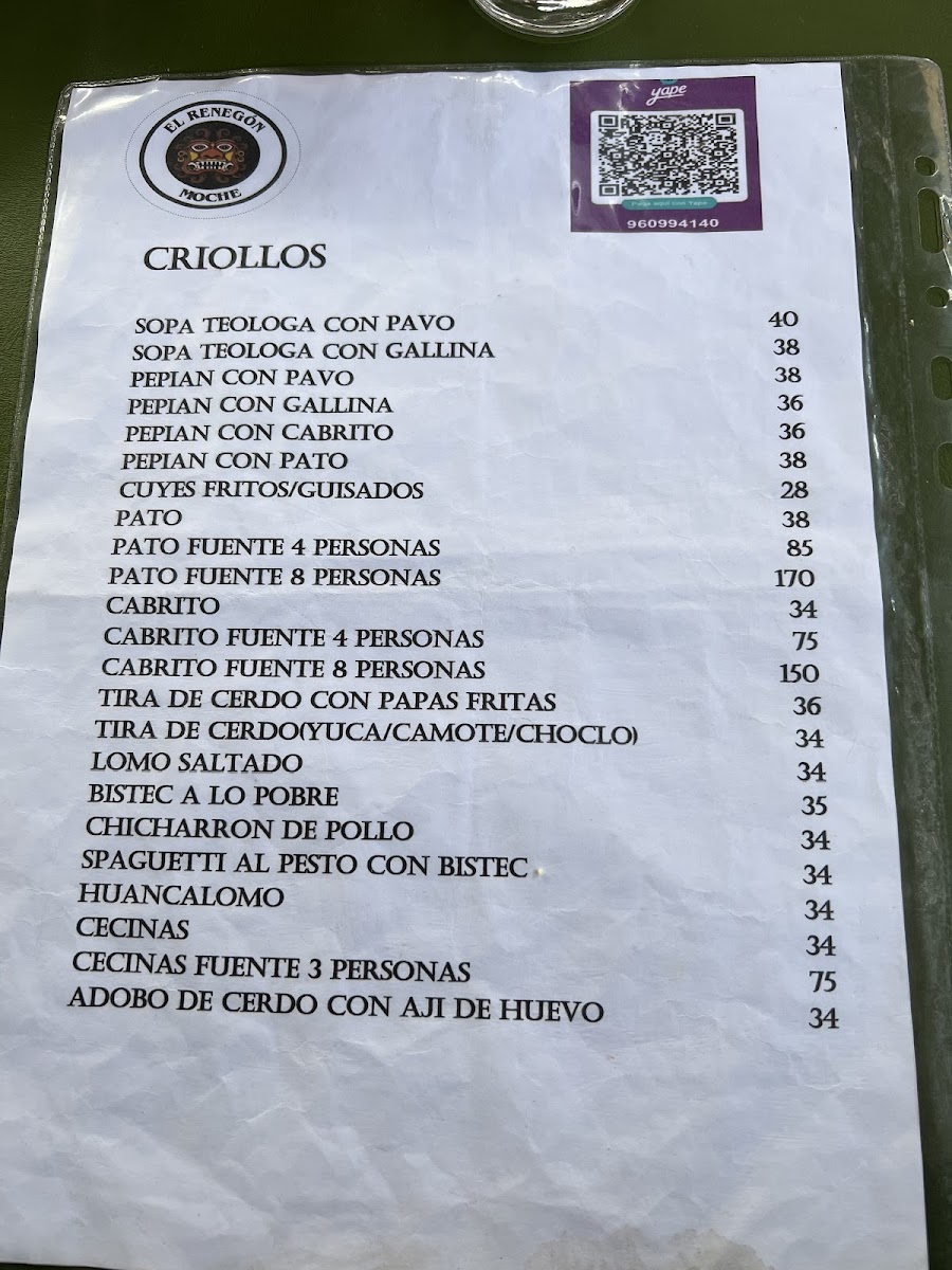 Menu El Renegon - Moche-3